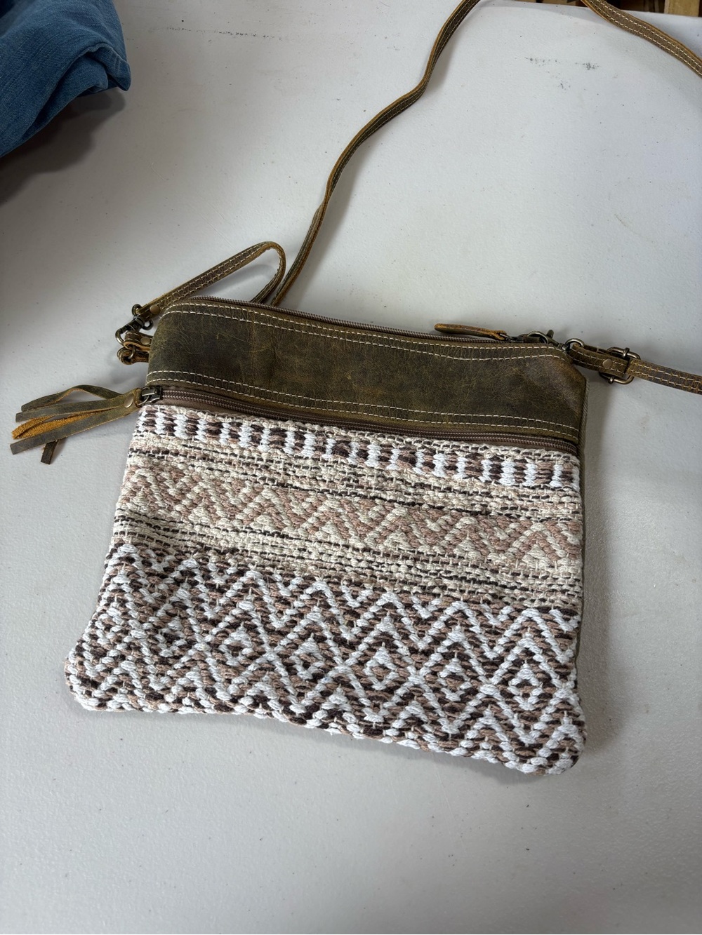 Myra Bag Brown and Cream Woven Crossbody